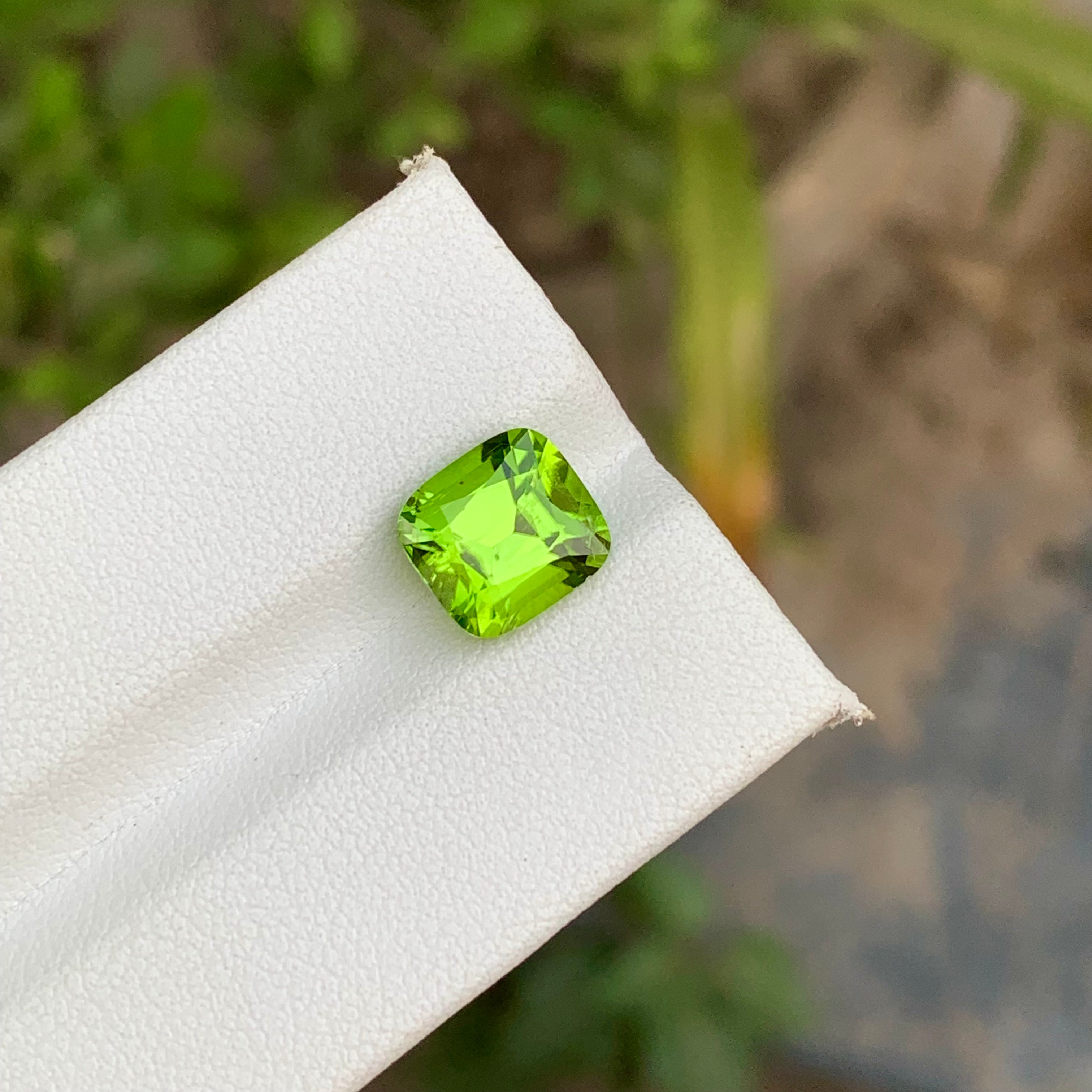 3.45 Carats Loose Apple Green Peridot Natural Cushion Cut Stone From Pakistan
