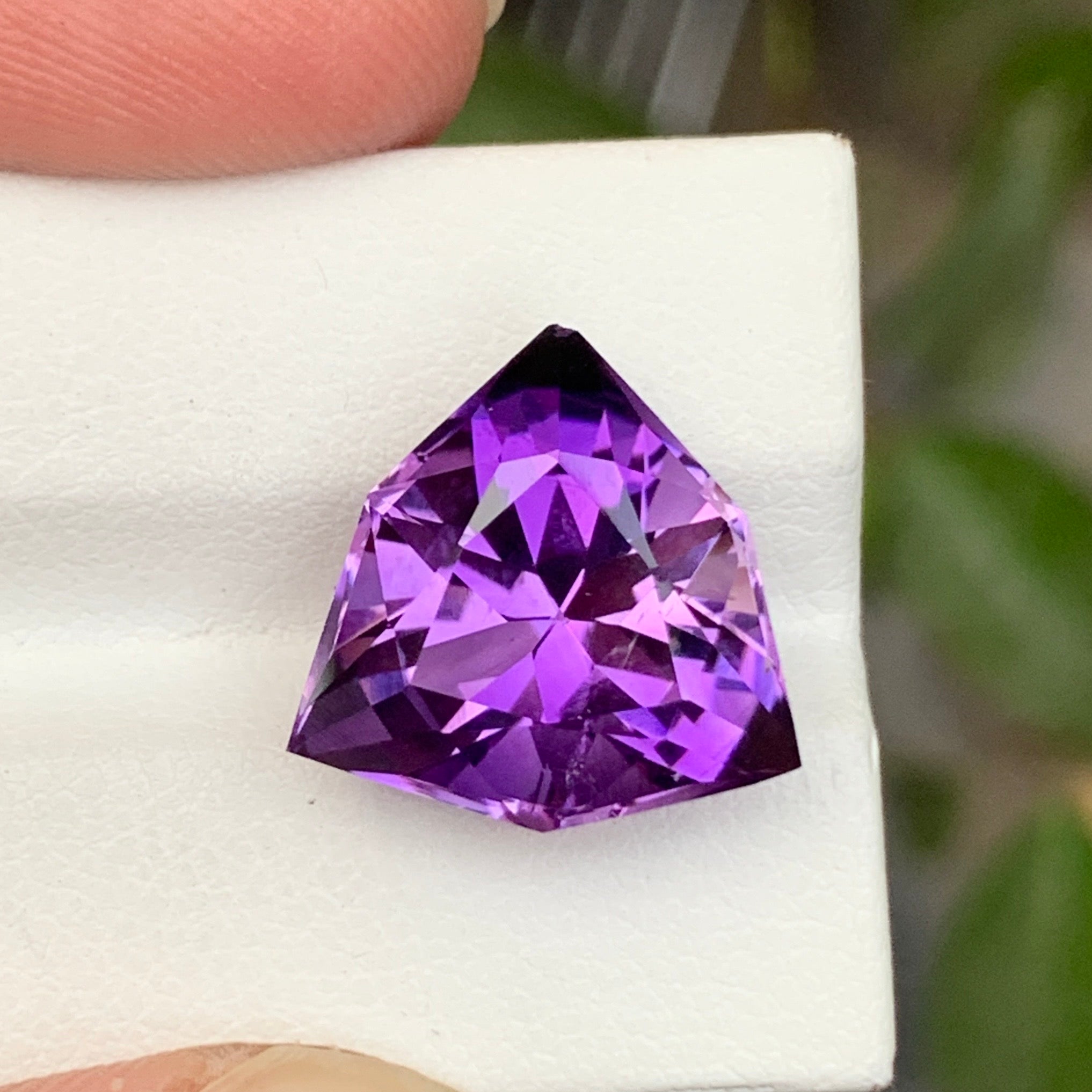 natural African trillion amethyst faceted triangle stone