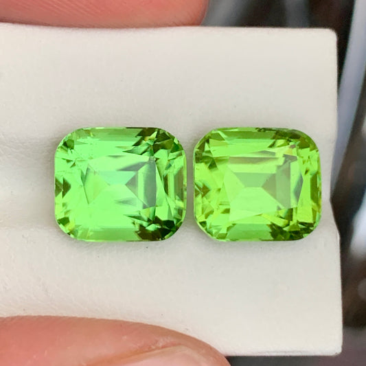 natural peridot matching pair green cushion cut stones