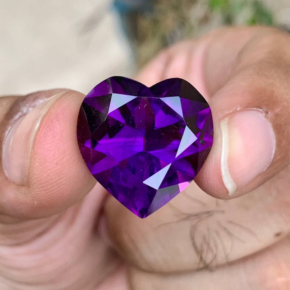 natural african amethyst heart cut large purple stone