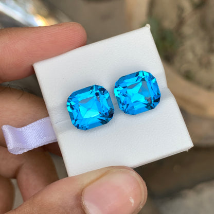 19 Ct Electric Blue Topaz Pair | Natural Loose Blue Topaz Gemstones