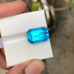 12.45 Ct Emerald Cut Electric Blue Topaz | Natural Loose Blue Topaz Gemstone