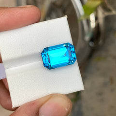 12.45 Ct Emerald Cut Electric Blue Topaz | Natural Loose Blue Topaz Gemstone