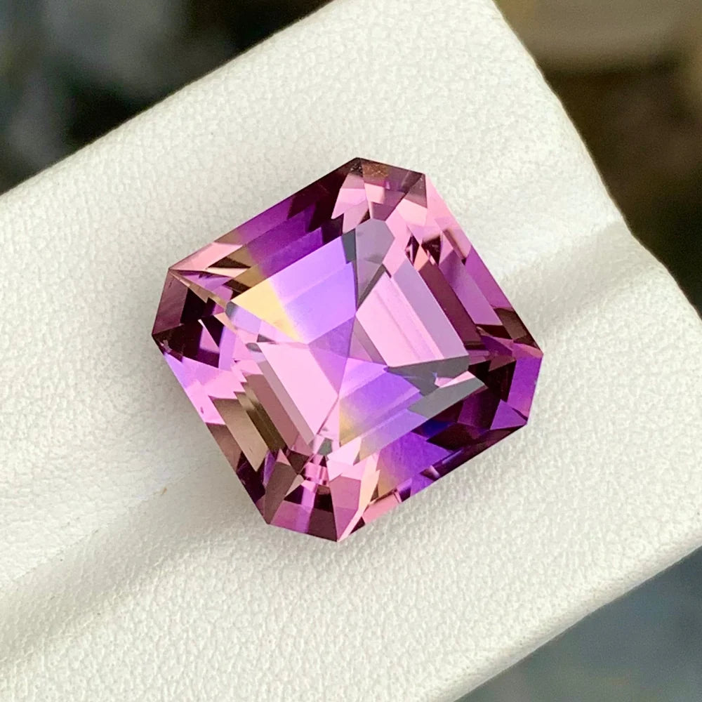 Large square cut Ametrine with amethyst and citrine colors