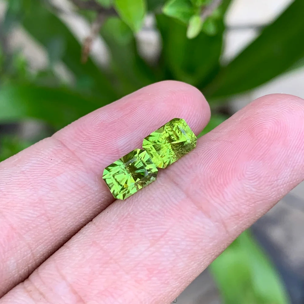 3.55 Ct Natural Peridot Pair – Emerald Cut Loose Gemstones