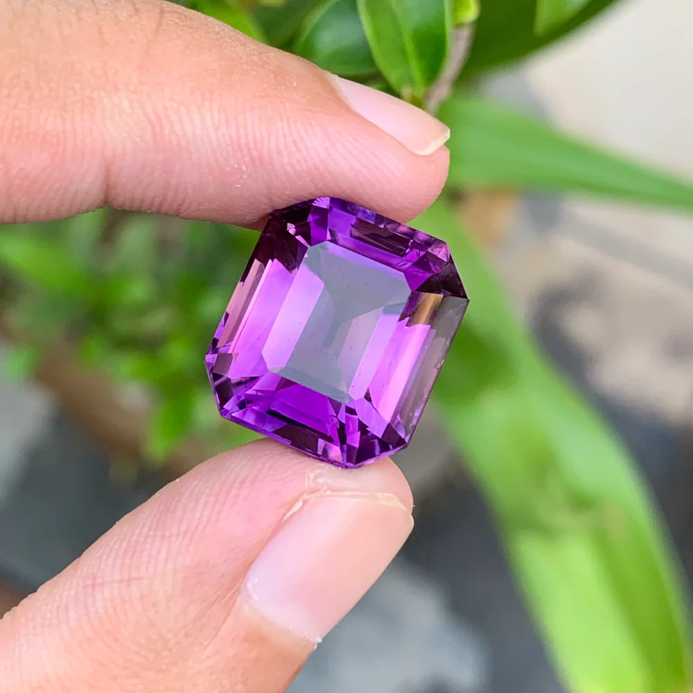 Purple Amethyst gemstone emrald cut