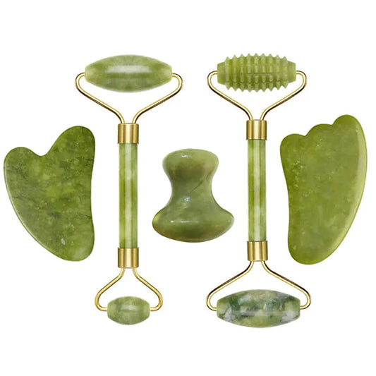 5pcs Natural Jade Roller Gua Sha Set Jade Massager For Face Gouache Scraper Massage Tools Body Facial Lifting Beauty Skin Care