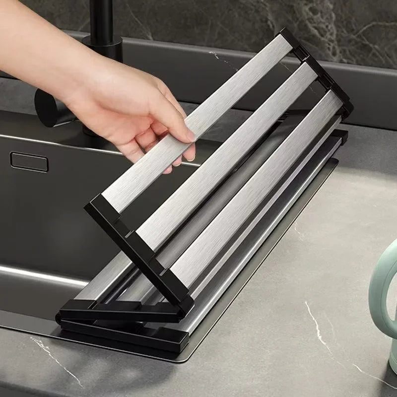 Foldable Stainless Steel Dish Drainer Rack Collapsible Kitchen Utensil Organizer for Plates Bowls Cutlery Drying Storage Shelf