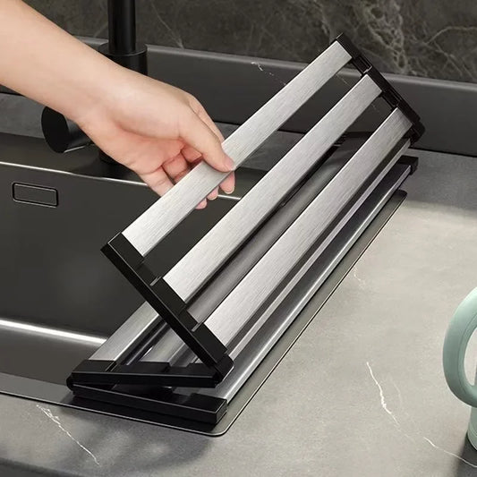 Foldable Stainless Steel Dish Drainer Rack Collapsible Kitchen Utensil Organizer for Plates Bowls Cutlery Drying Storage Shelf