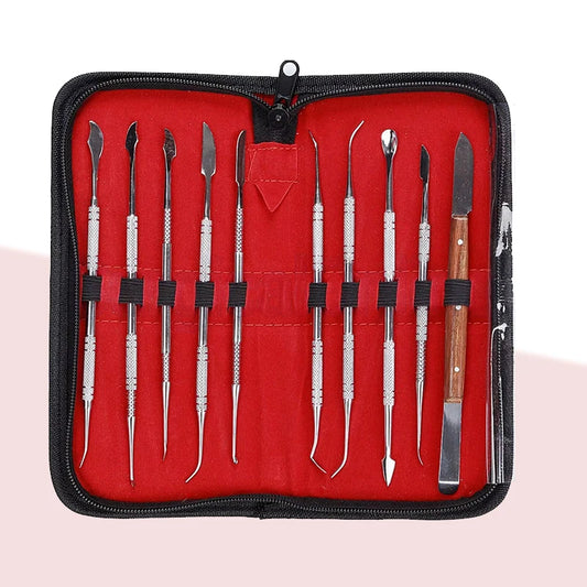 0Pcs Dental Wax Carving Tool Kit Stainless Steel Teeth Sculpting Set w/PU Holder Dentist Lab Instruments for Wax Modeling