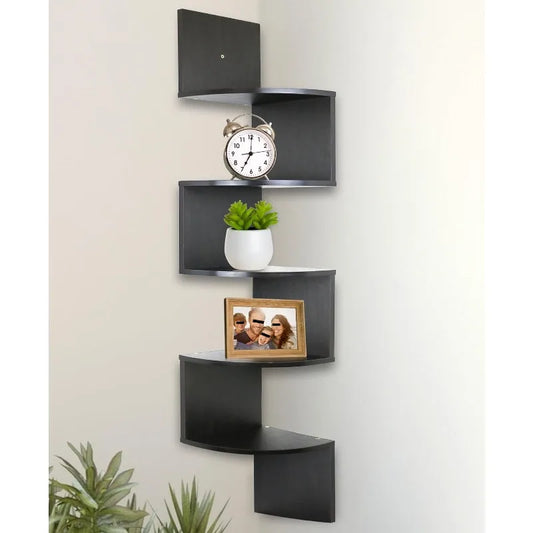 Corner Shelf,5 Tier Shelves for Wall Storage, Easy-to-Assemble Floating Wall Mount Shelves for Offices, Bedrooms,Espresso Finish
