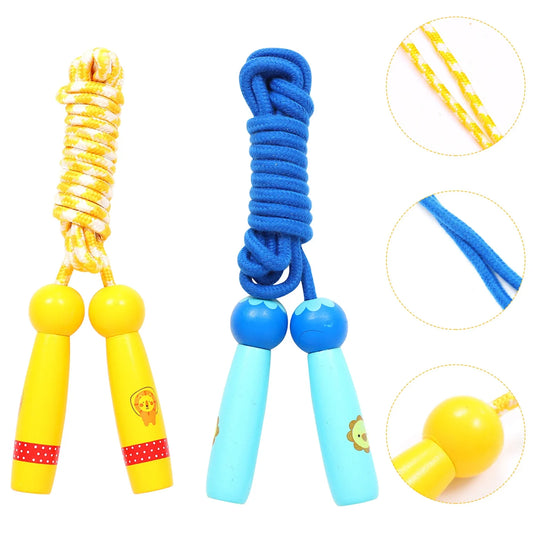 2pcs Wooden Children’s Jump Ropes Fitness Exercise Kids Sports Adjustable Rope Durable Elastic Anti Slipping Long H