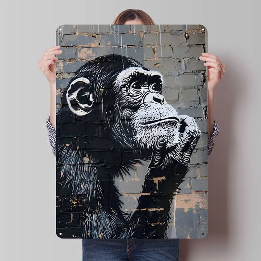 Contemplative Chimp Metal Poster Bathroom Decor Custom Metal Tin Signs for Wall Art Decoration Aesthetic Room Decor Men Retro